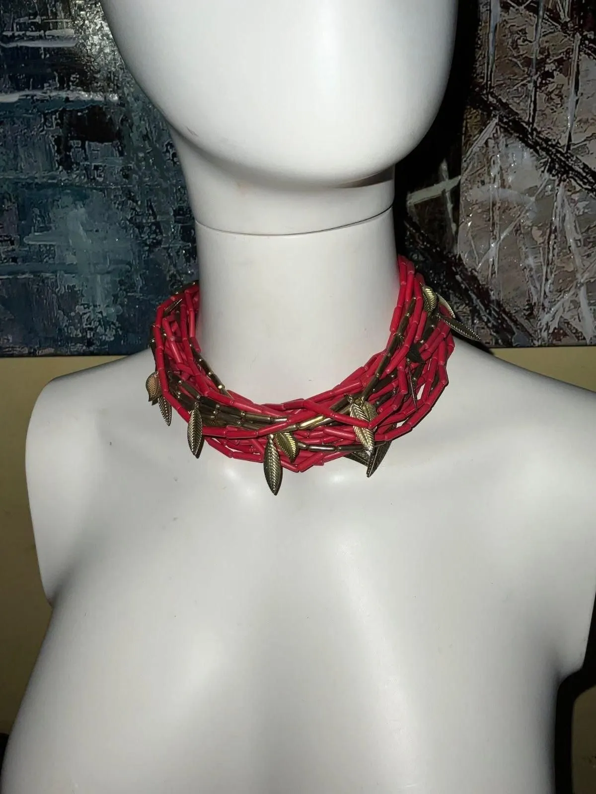 Product image for Iris Apfel & Bajalia Tribal Necklace  Red Multi-Strand Beads w/ Metal Accents - Necklace - new