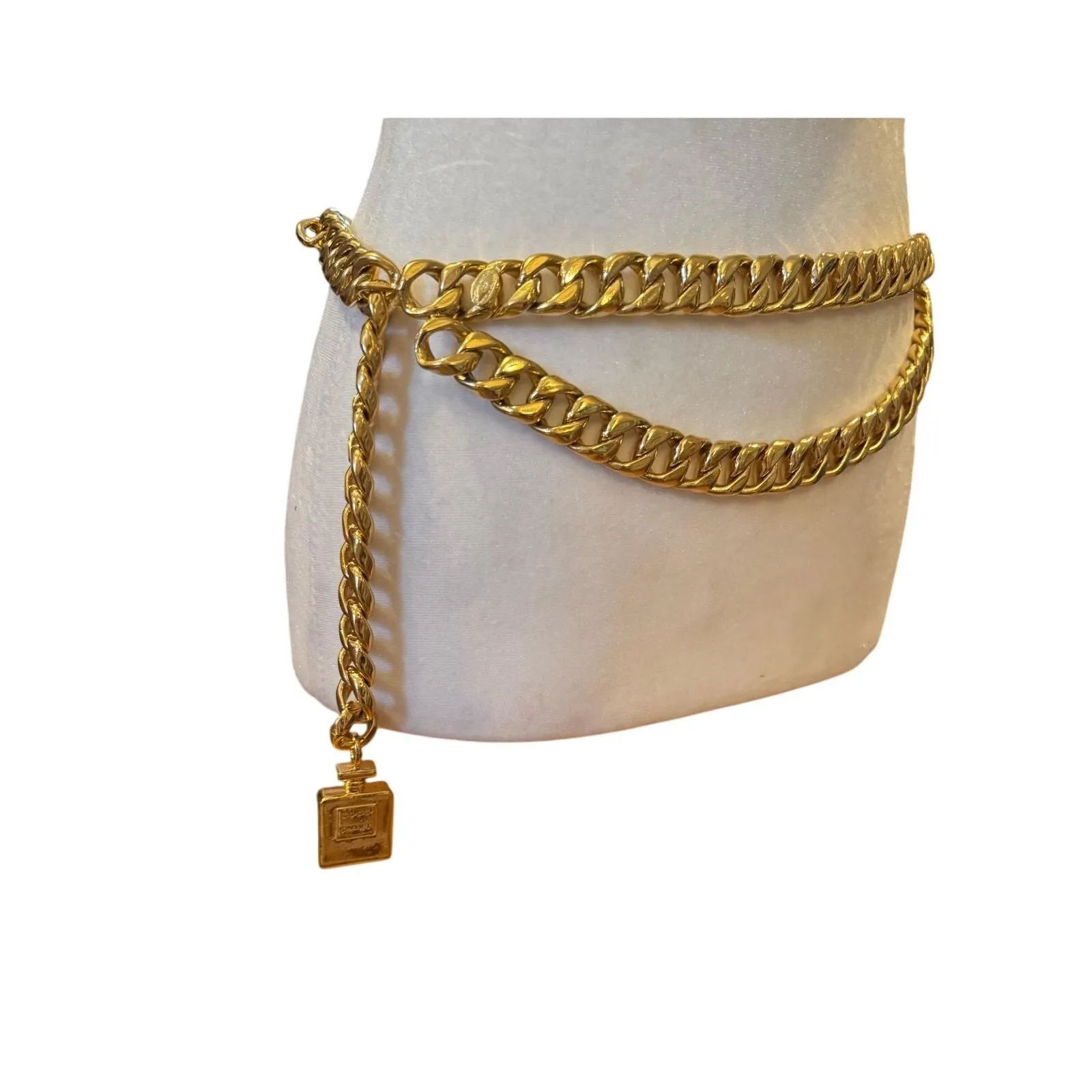Product image for *New* 192 Chanel Vintage #5 Bottle Medallion Belt 35" 24k Gold Plated 80s