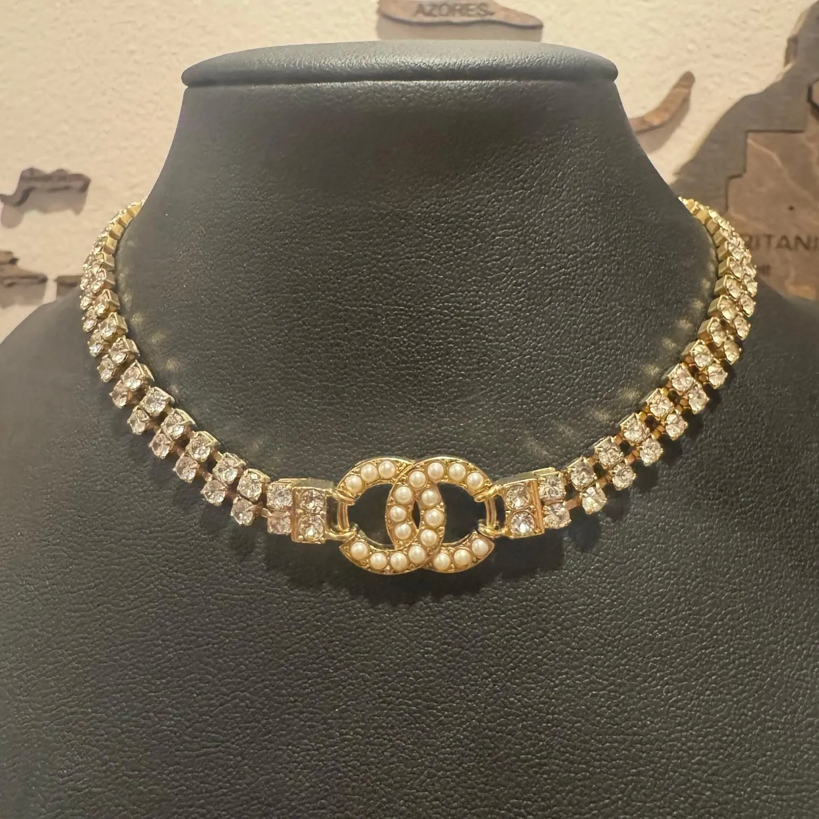 Product image for 51 Chanel Gold Toned CC Faux Pearl and Rhinestone Choker