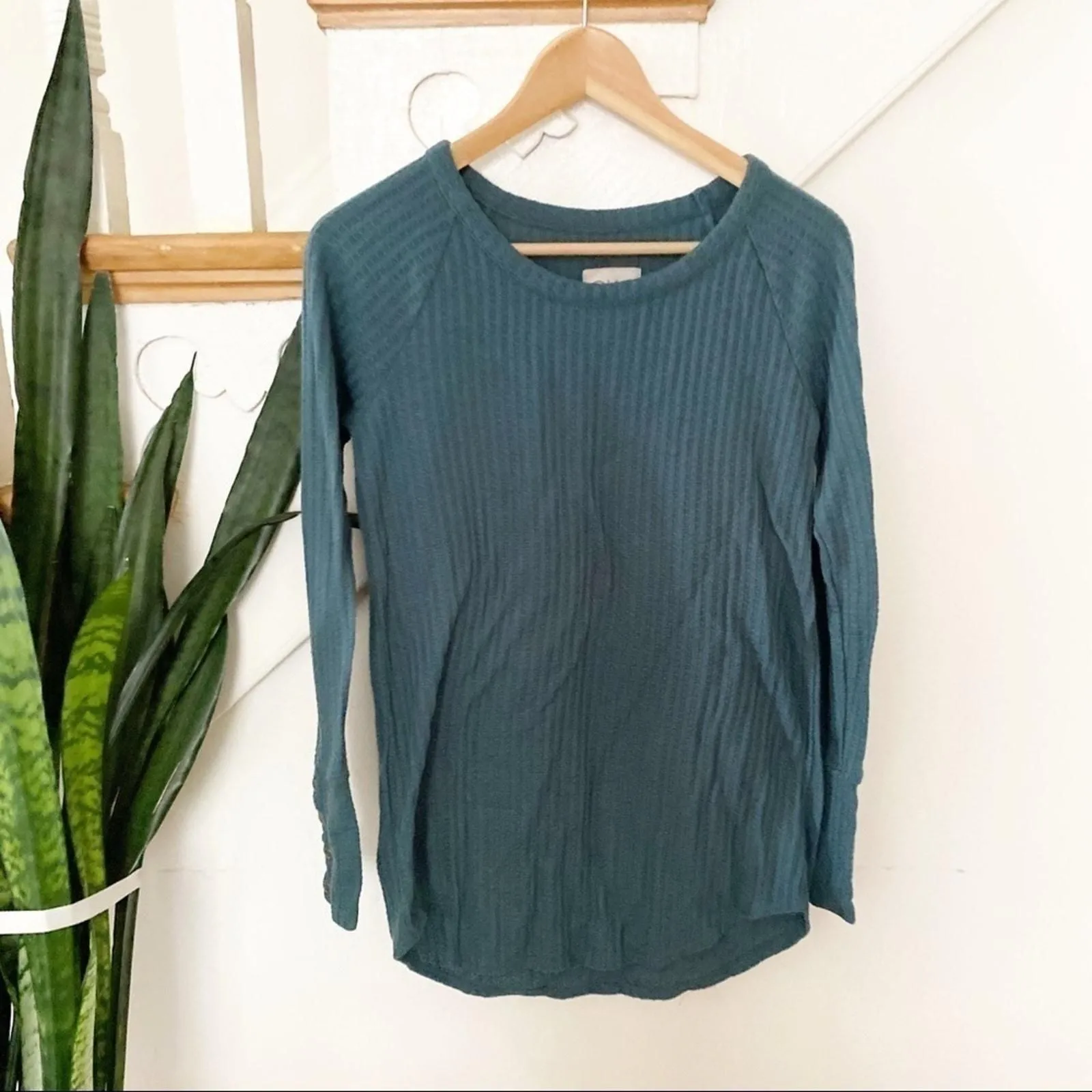Product image for Chaser green teak waffle knit blouse long sleeves 
size S - new-without-tags - Chaser