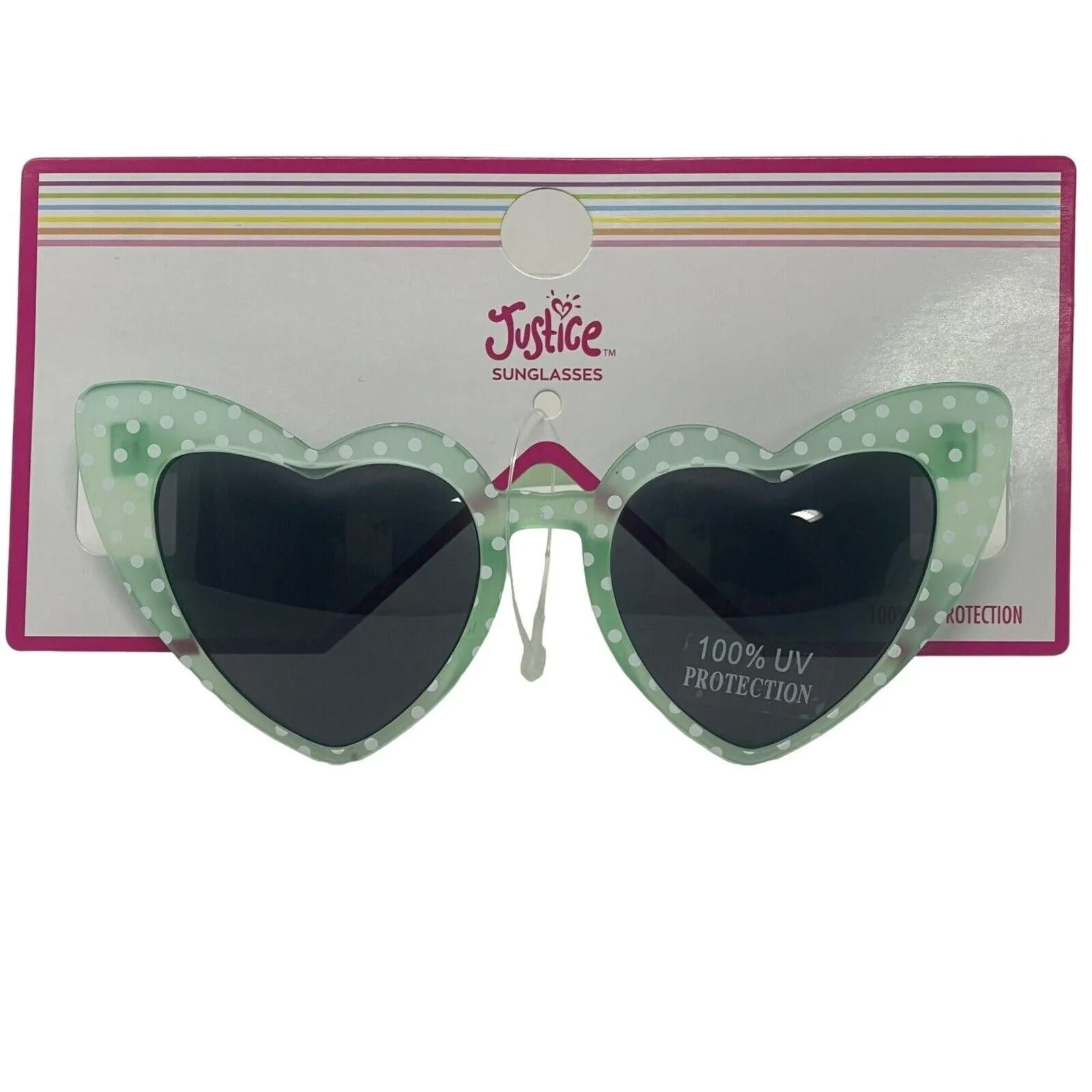 Product image for Justice Sunglasses Girls Green Polka Dot Cat Eye Heart Shape 100% UV Protection