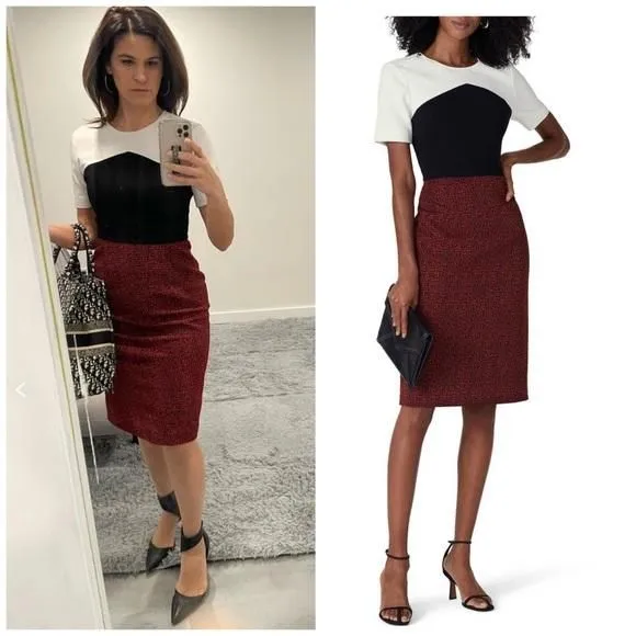 Product image for Jason Wu Collective Red Jacquard Colorblock Short Sleeve Mini Dress Size 12