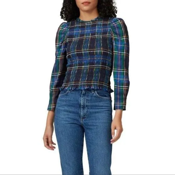 Product image for Tanya Taylor Plaid Catherine Long Sleeve Top Size Large