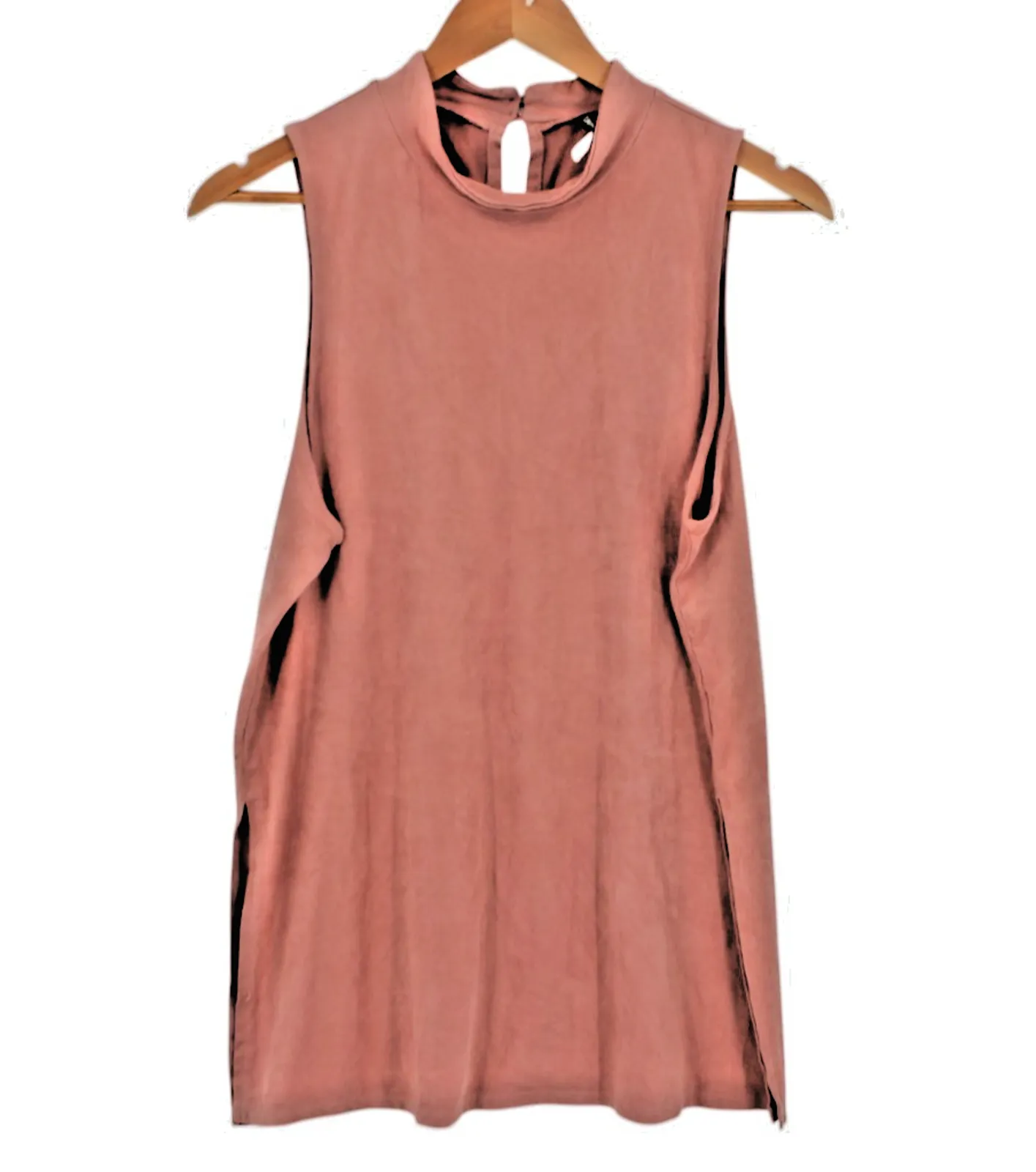 Product image for Dusty Rose Faux Suede High Neck Tunic Top Soft Girl Western Layering Size L - Color Thread