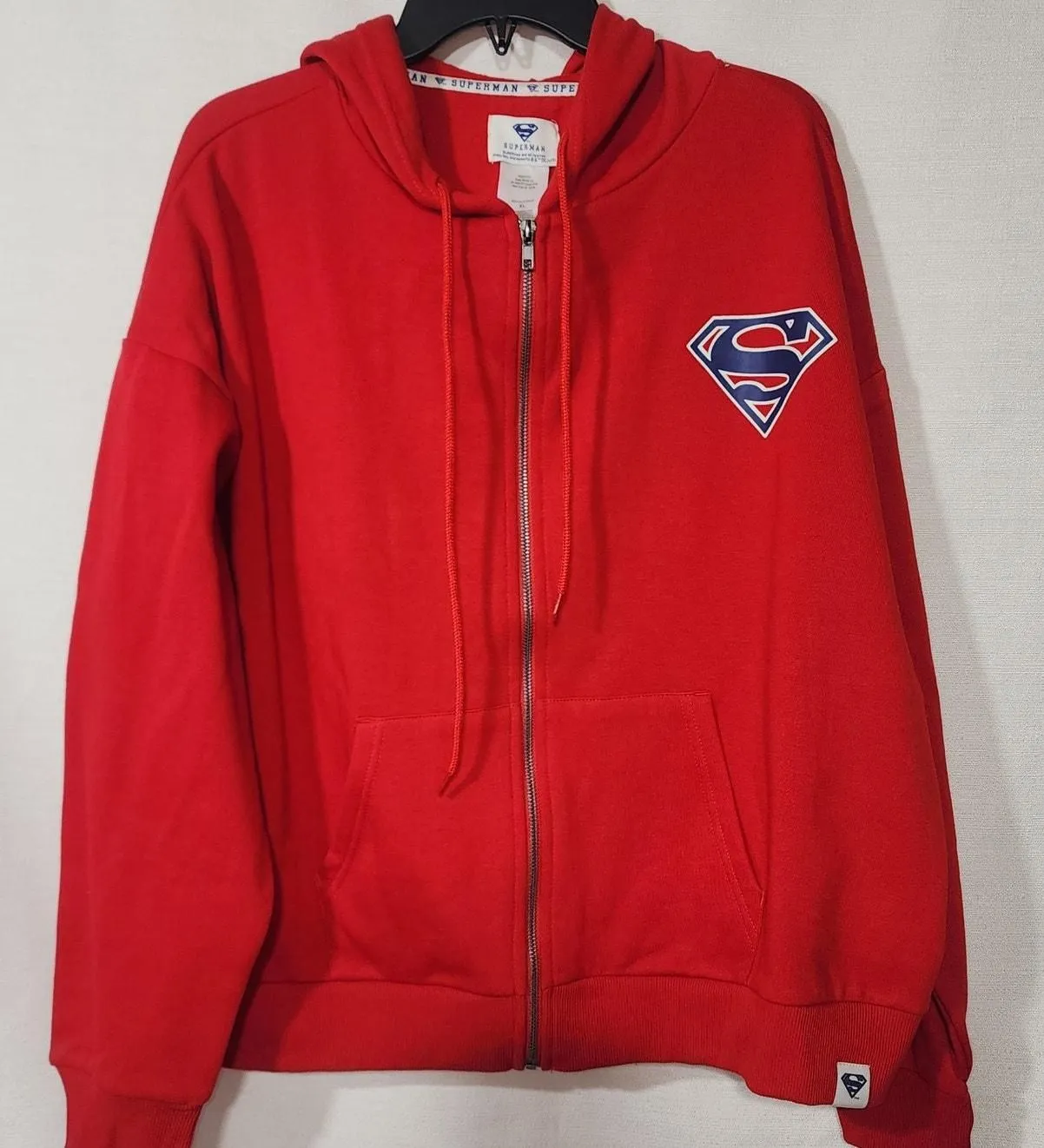 Product image for Superman 1938 full zip red hoodie women's XL NWT - new-with-tags - Superman