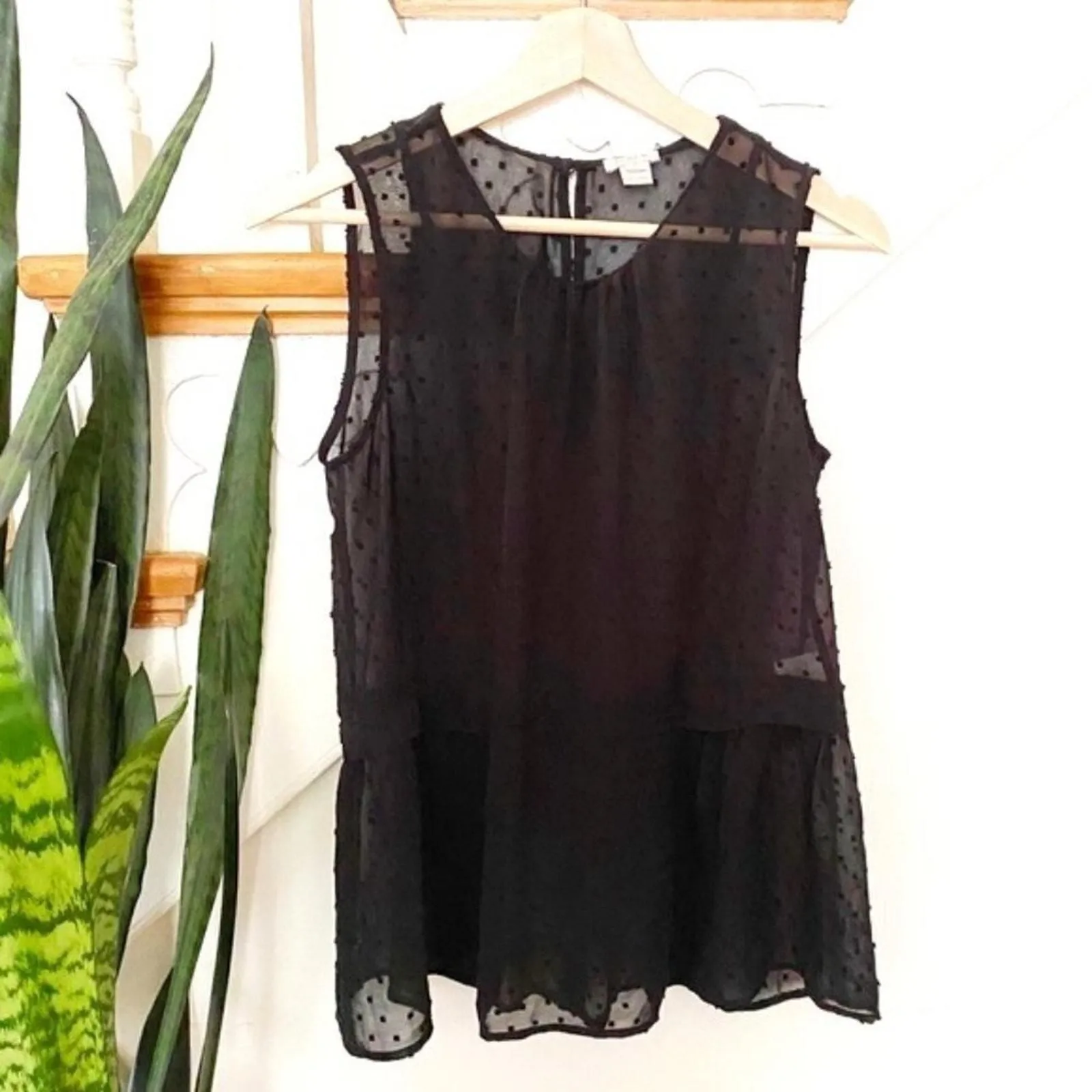Product image for J.Crew Swiss dot sheer peplum blouse black sz 2 - new-without-tags - J. Crew