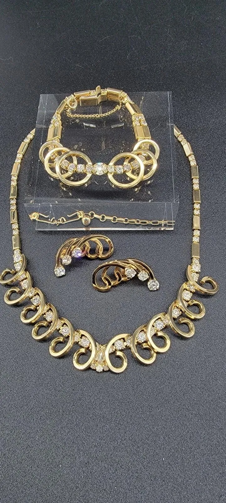 Product image for Vtg Sarah Coventry Clestial Fire Necklace, Bracelet & Earring Set 1956