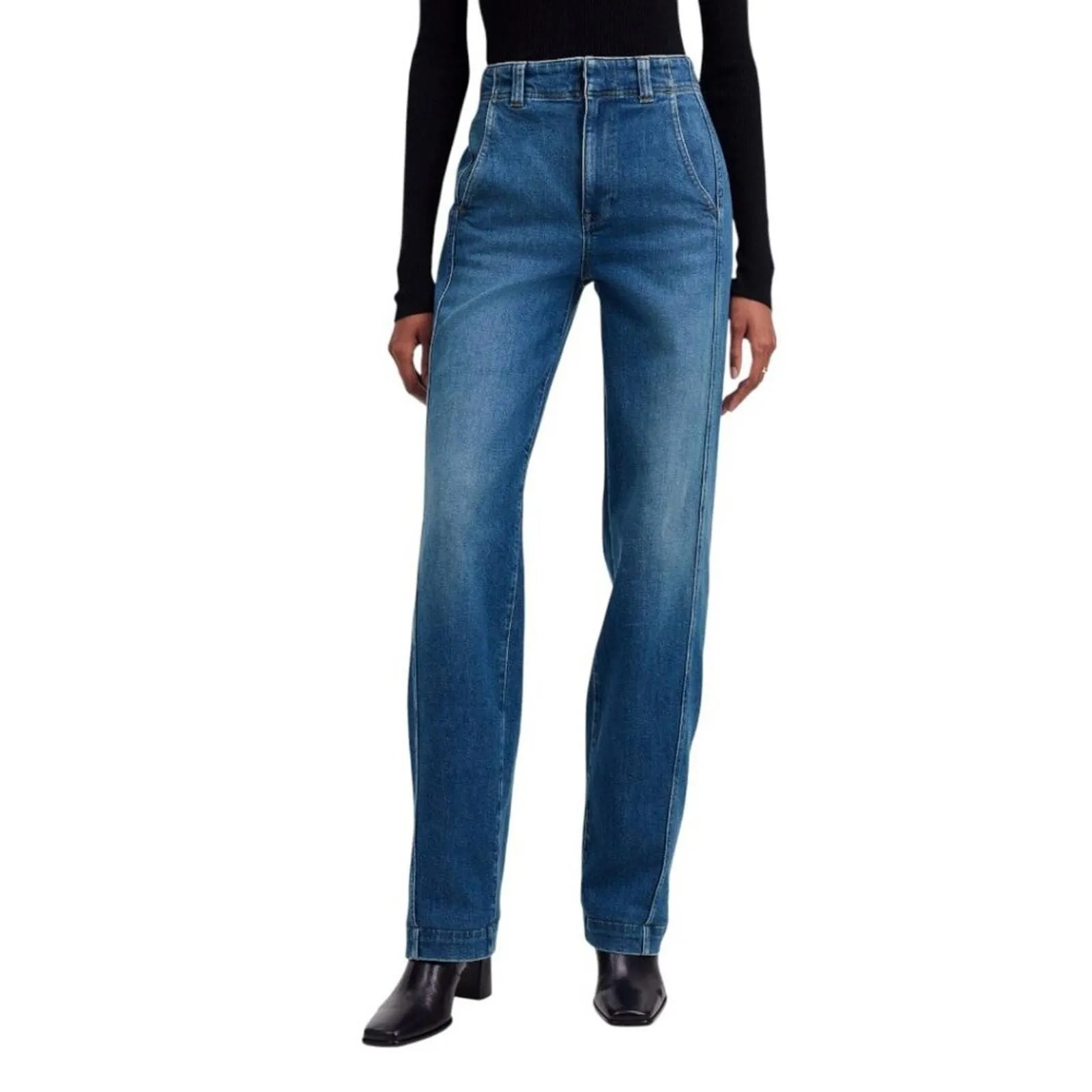 Product image for Madewell High Rise Tapered Denim Trousers Cotton Blend Jeans Casual Size 28 - new-without-tags - Madewell
