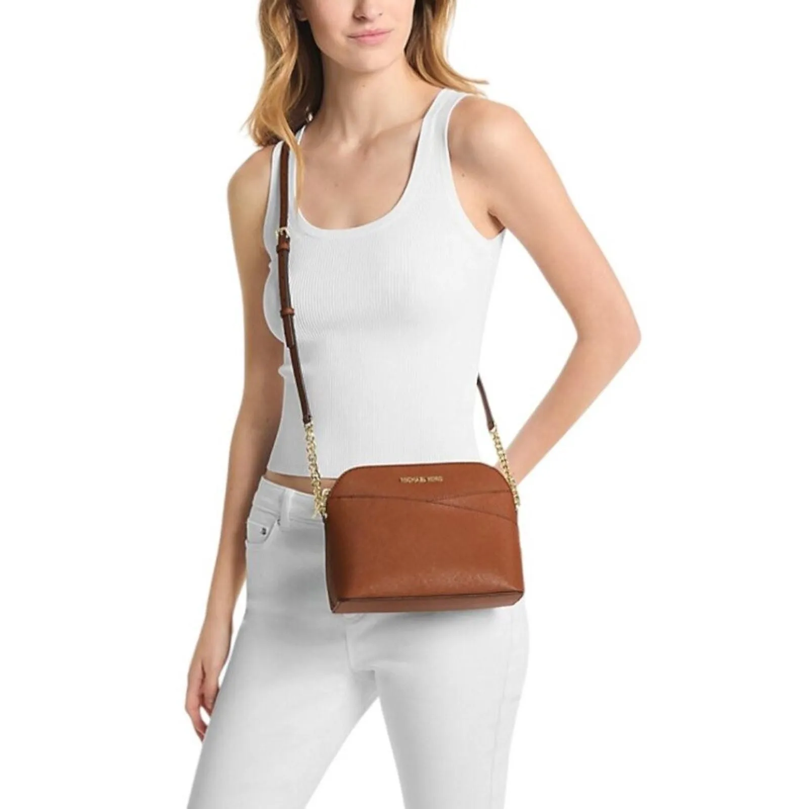 Product image for Michael Kors Jet Set Travel Dome Crossbody Bag Saffiano Leather Gold-Tone