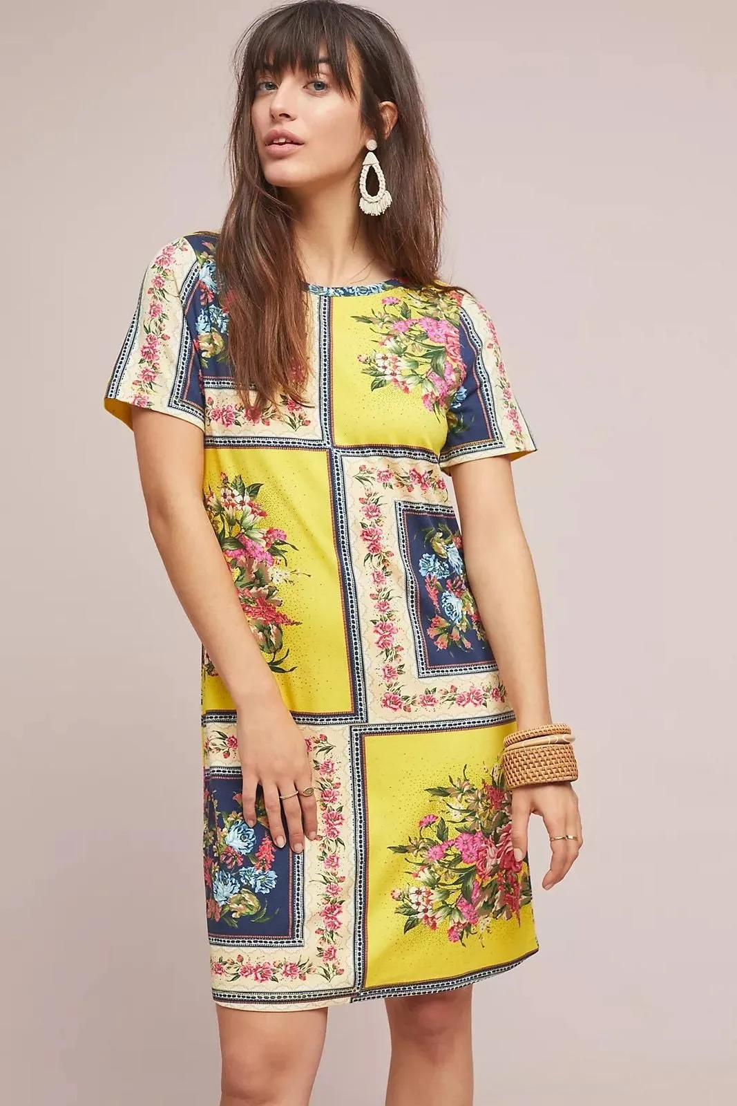 Product image for Farm Rio Anthropologie Regal Floral Patchwork Dress Yellow Multicolor XS Petite - PXS - Dresses - new-without-tags - FARM Rio for Anthropologie