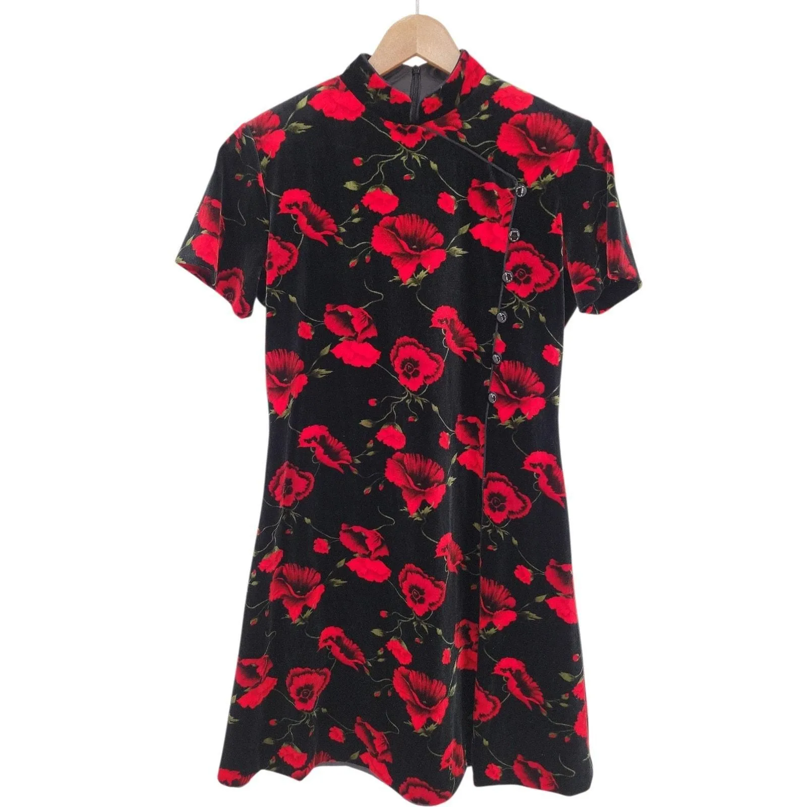 Product image for Vintage Evan Picone Velvet Dress Black Red Floral 90s Whimsigoth Witchy Size 0 - Evan Picone