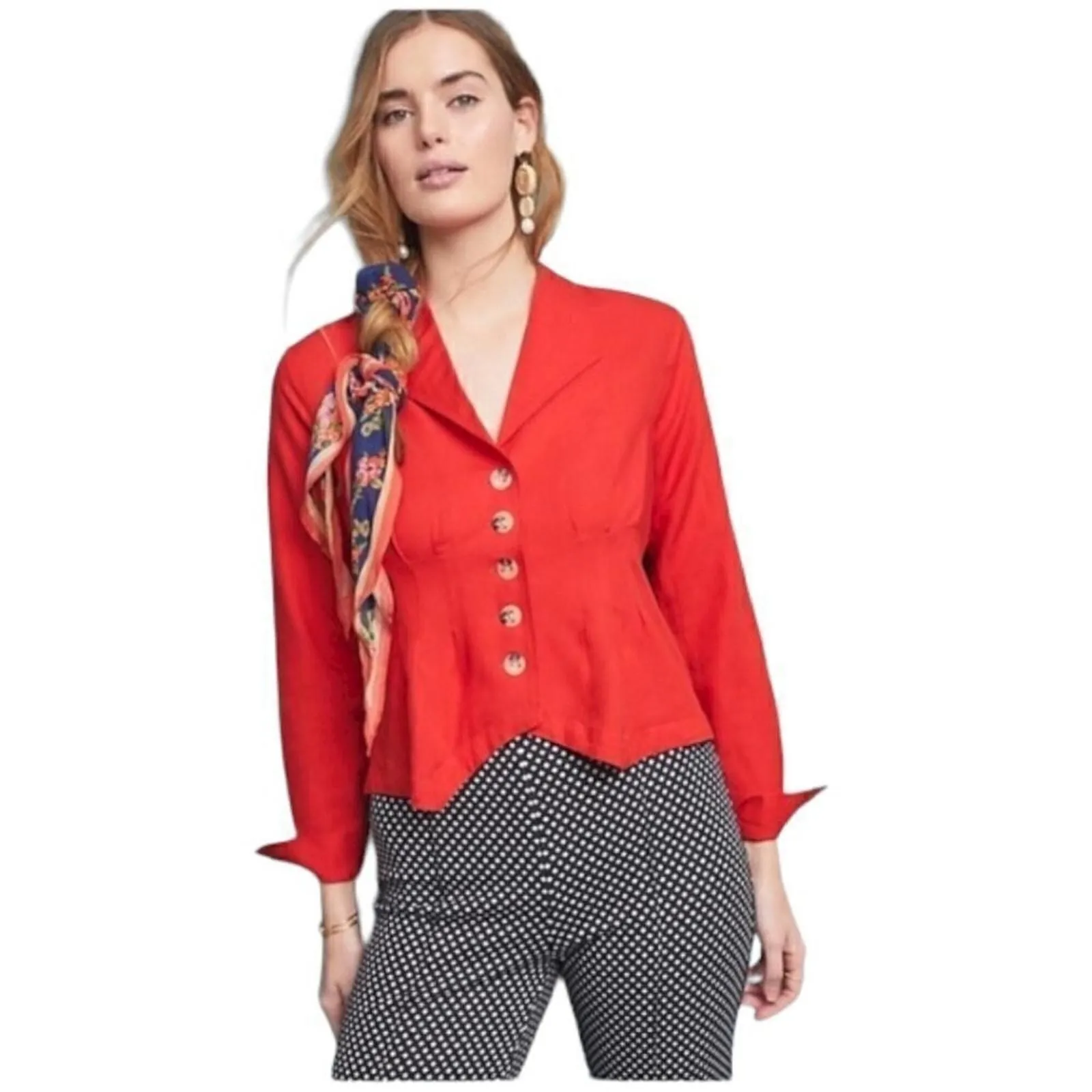 Product image for Anthropologie Maeve NWT Red Delia Tailored Blouse Size 2 - new-with-tags - Maeve