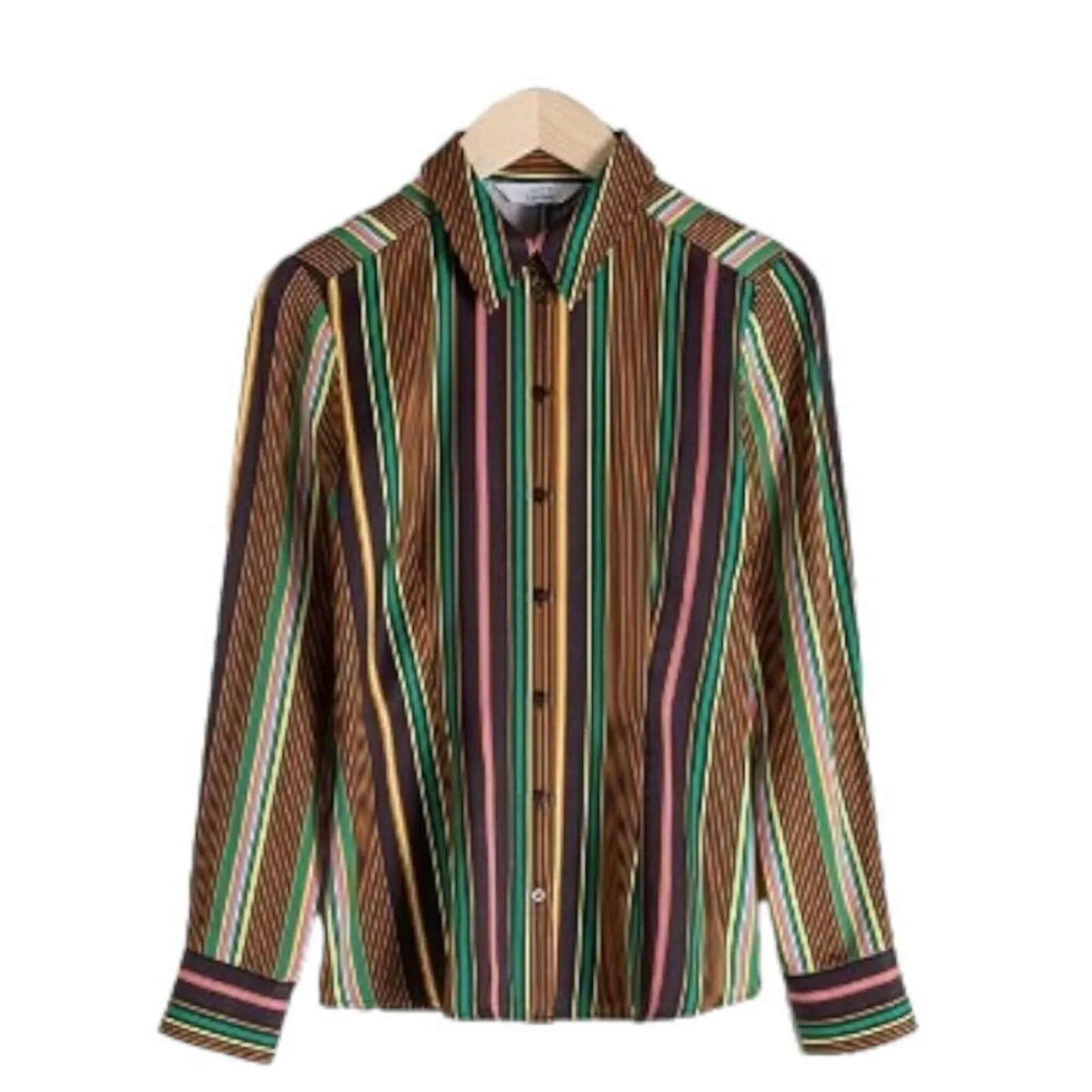 Product image for & Other Stories Striped Satin Pointed Collar Front Button Up Shirt Size 4 - new-without-tags - & Other Stories