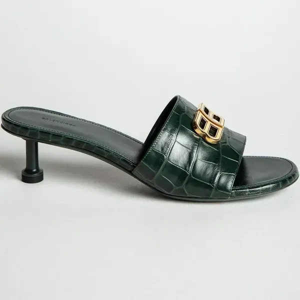 Product image for Balenciaga Groupie Croc Embossed Sandals | Green | 36.5EU (6.5) | $925