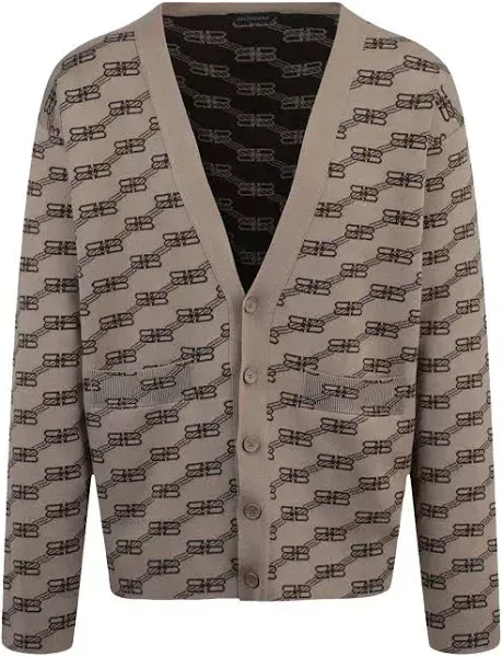 Product image for Balenciaga Brown Monogram Printed Cardigan | Size 4 (XL) | $1700