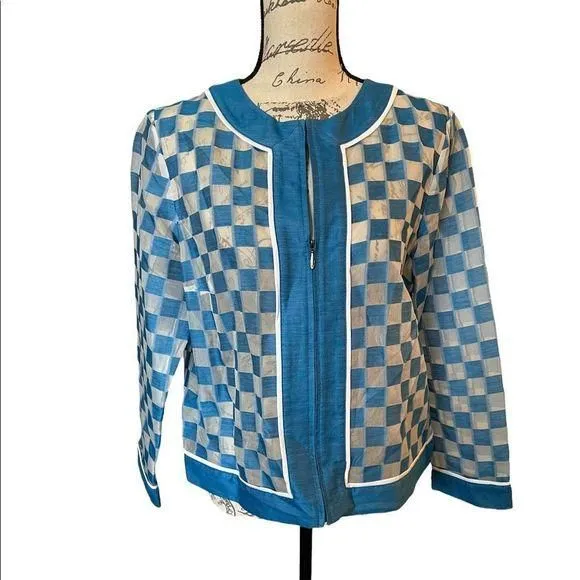 Product image for DONCASTER vintage blue and white sheer jacket size 12
