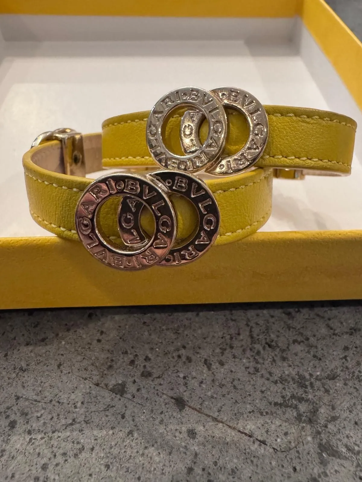 Product image for 750 Bvlgari Authentic Yellow Leather Wrap Bracelet