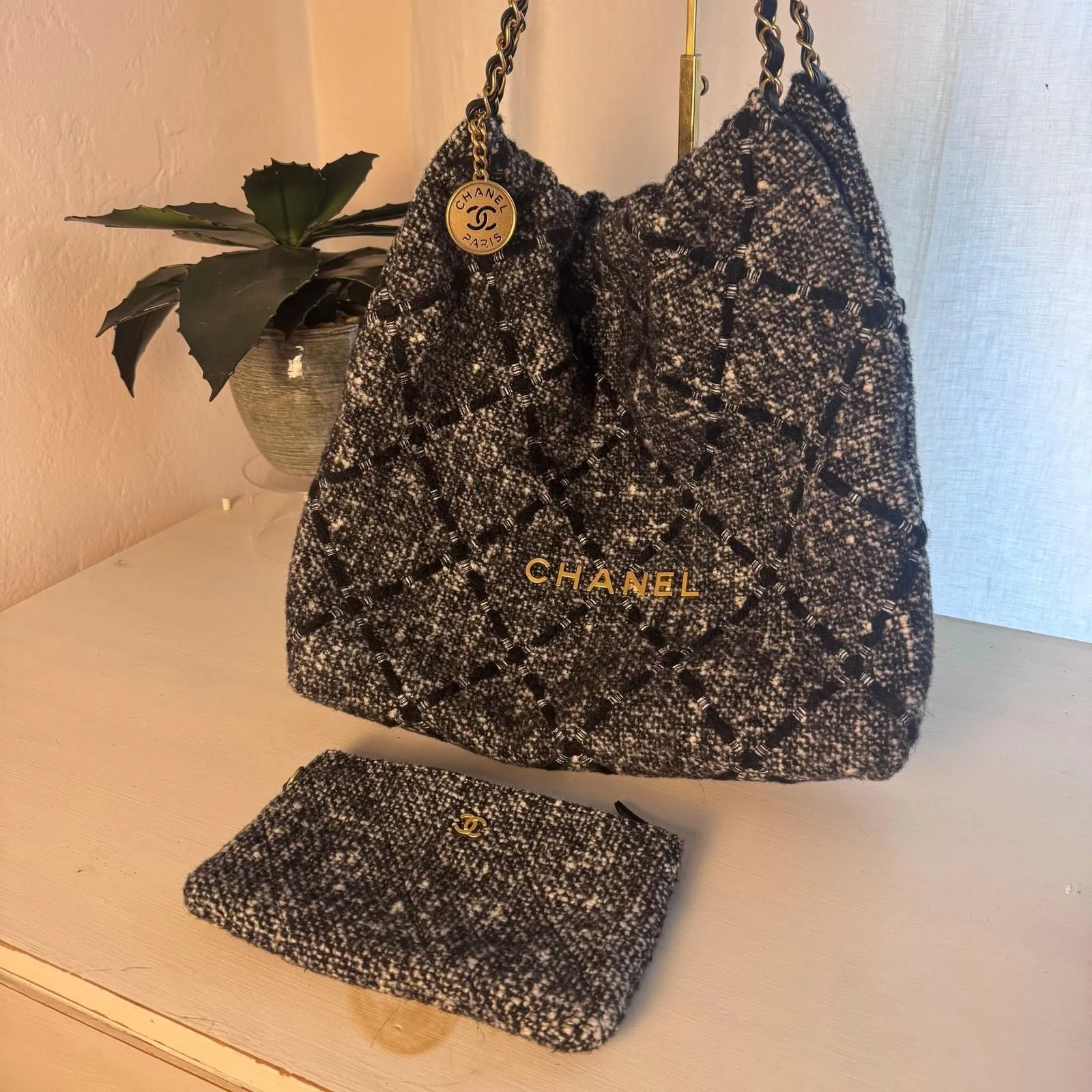 Product image for 247 Authentic Chanel Black and White Tweed 22