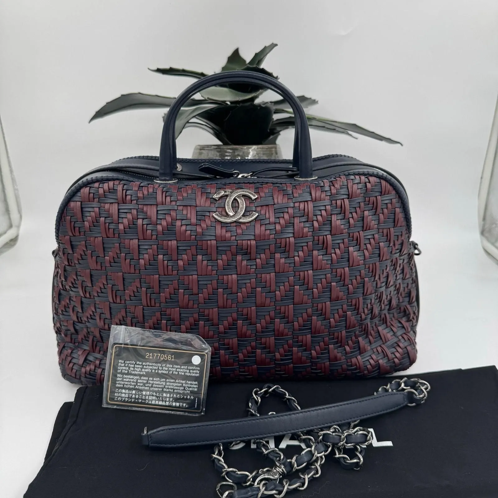 Product image for 248 Chanel Navy and Burgundy 2-way Bowler Bag Series 21.
