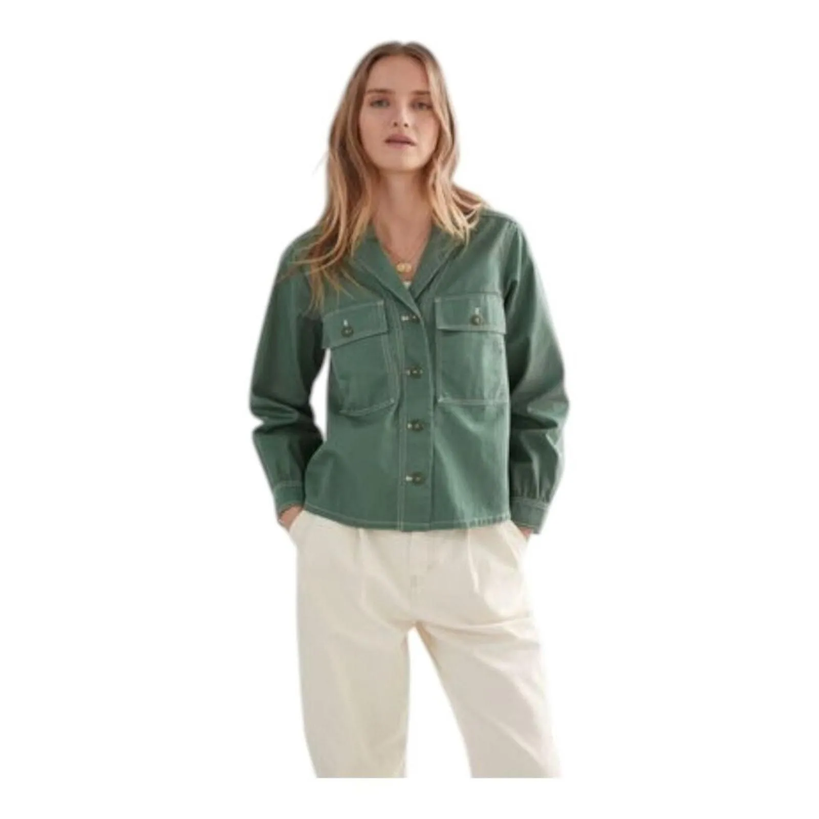 Product image for & Other Stories Green Cotton Jacket Blouson Sleeves Chest Pockets Button Up Sz 8 - new-without-tags - & Other Stories