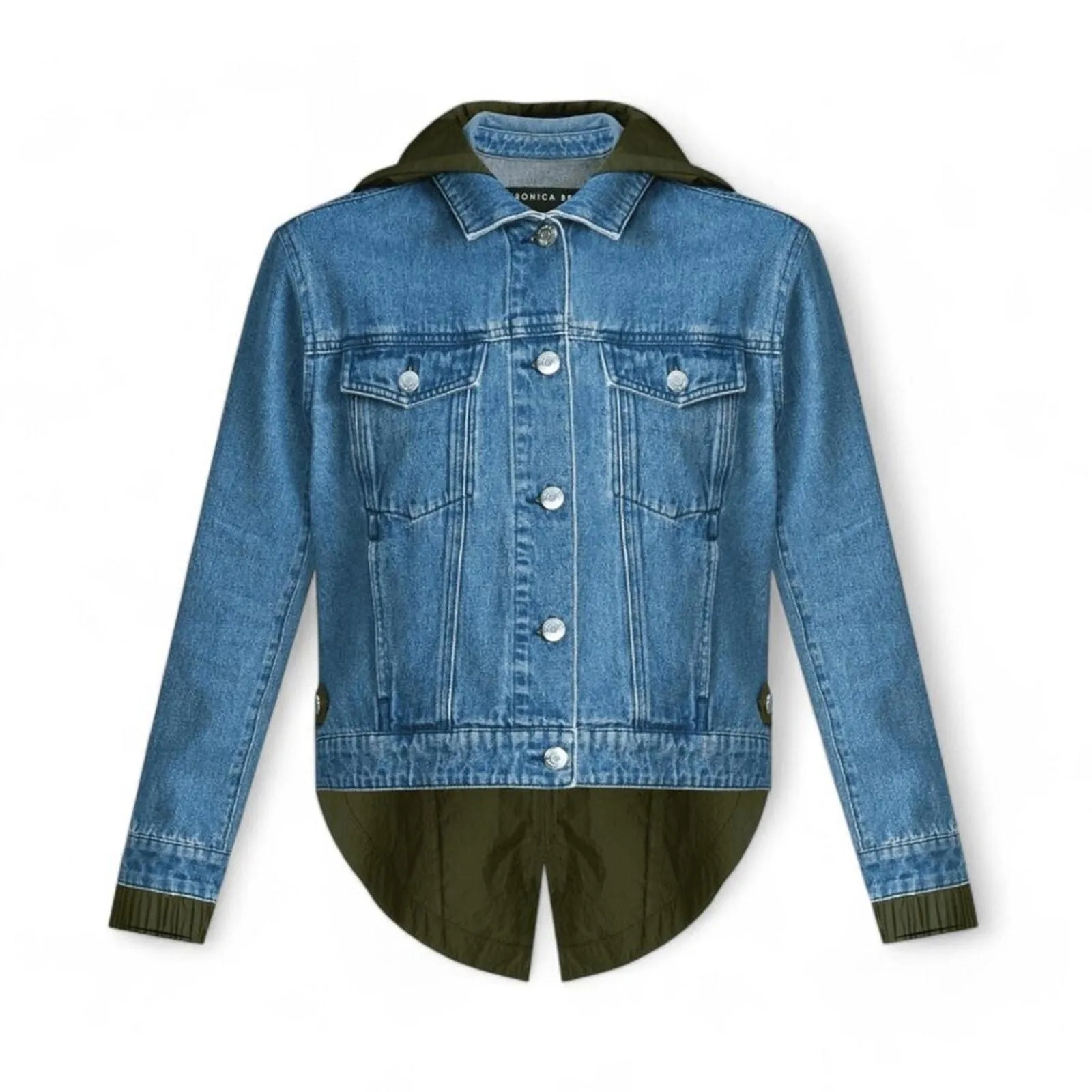 Product image for Veronica Beard Shani Jacket Denim Twill Hooded High-Low Hem Blue Cotton Size M - new-without-tags - Veronica Beard