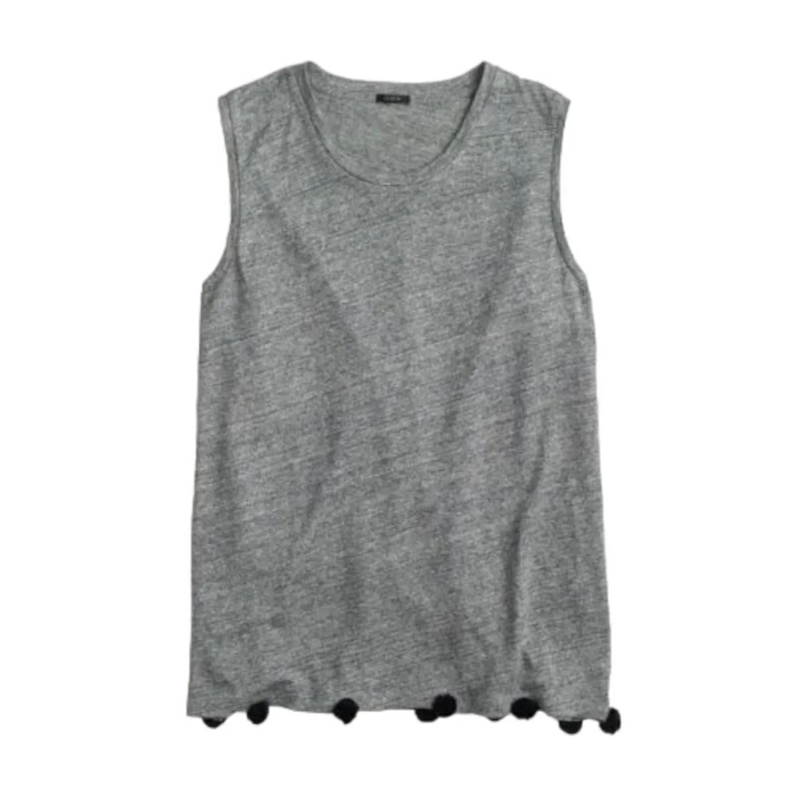 Product image for J.Crew Heather Rubble Gray Sleeveless Round Neck Linen Pom-Pom Tank Size S - new-without-tags - J. Crew