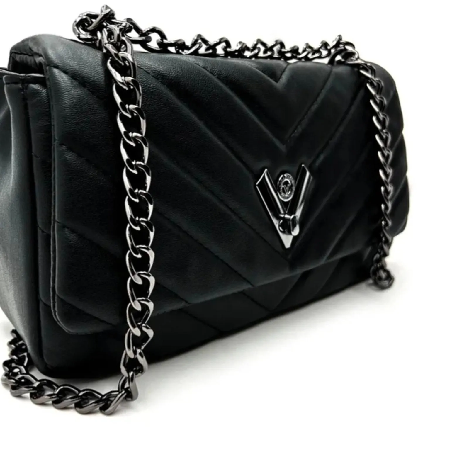 Product image for NWT Reg $280 Valentino Orlandi Black Vegan Leather Shoulder Bag with Chain Strap