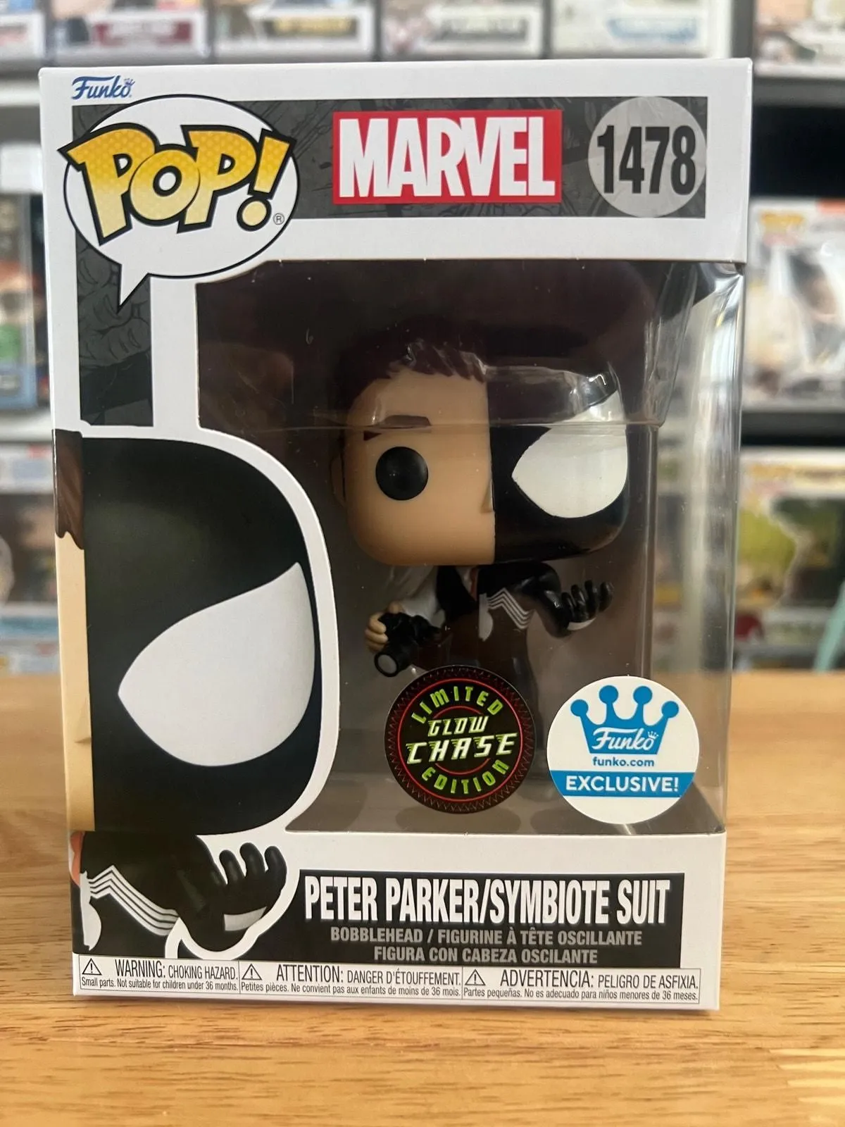 Product image for LE CHASE GLOW Peter Park Symbiote Suit Funko Pop Bobblehead #1478 Venom Marvel