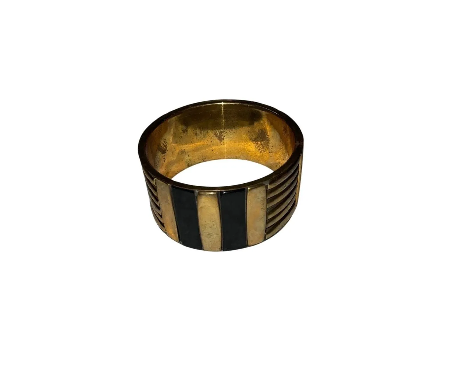 Product image for Iris Apfel & Bajalia Artisan Gold Tone Bangle Bracelet Black Inlay Ridge Design  - Bracelet - new