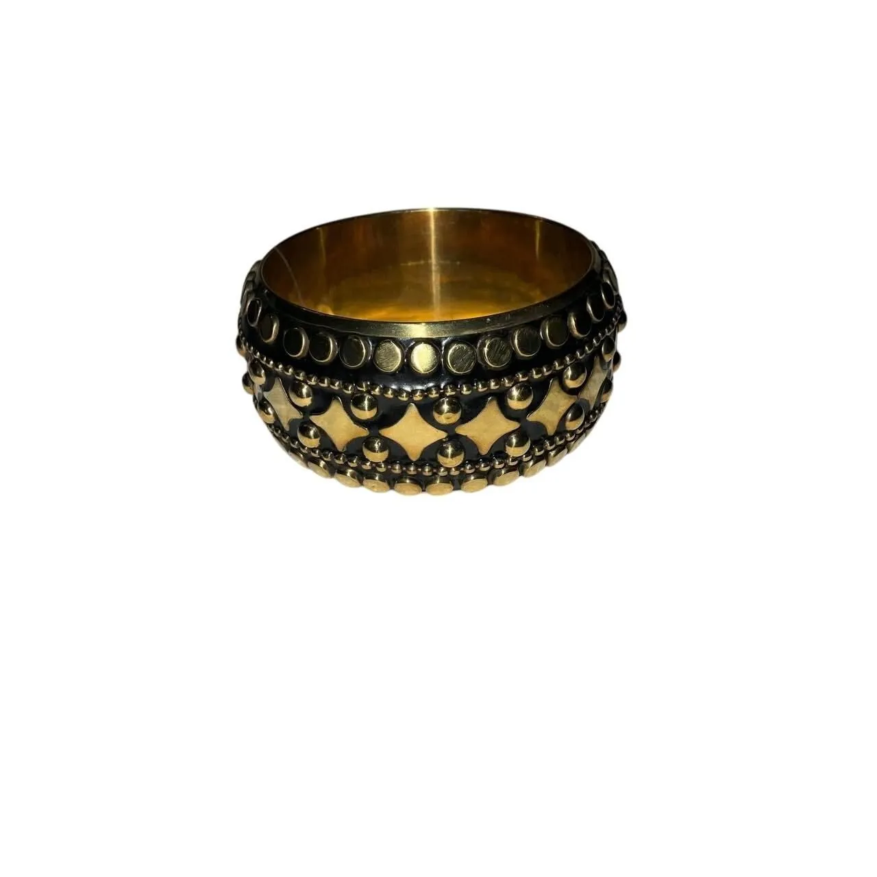 Product image for Iris Apfel & Bajalia Gold Bangle Bracelet Black Diamond Dot Relief Tribal Design - Bracelet - new
