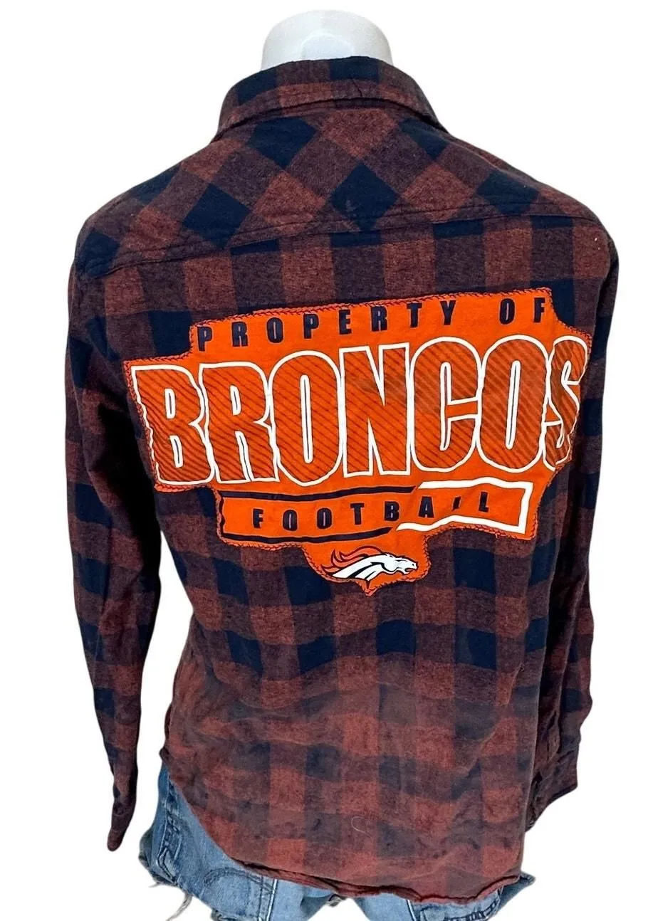 Product image for Denver Broncos Plaid Flannel Shirt MEDIUM Oversized Orange Unique Football  - Tops - M - pre-owned---excellent - CheekyMontana