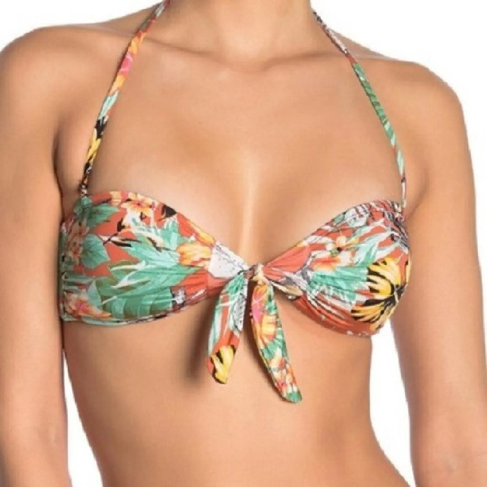 Product image for The Bikini Lab Brown Tropical Bandeau Bikini Top XL Bralette Convertible $34 NEW - XL - 34 - Activewear - new-with-tags - The Bikini Lab