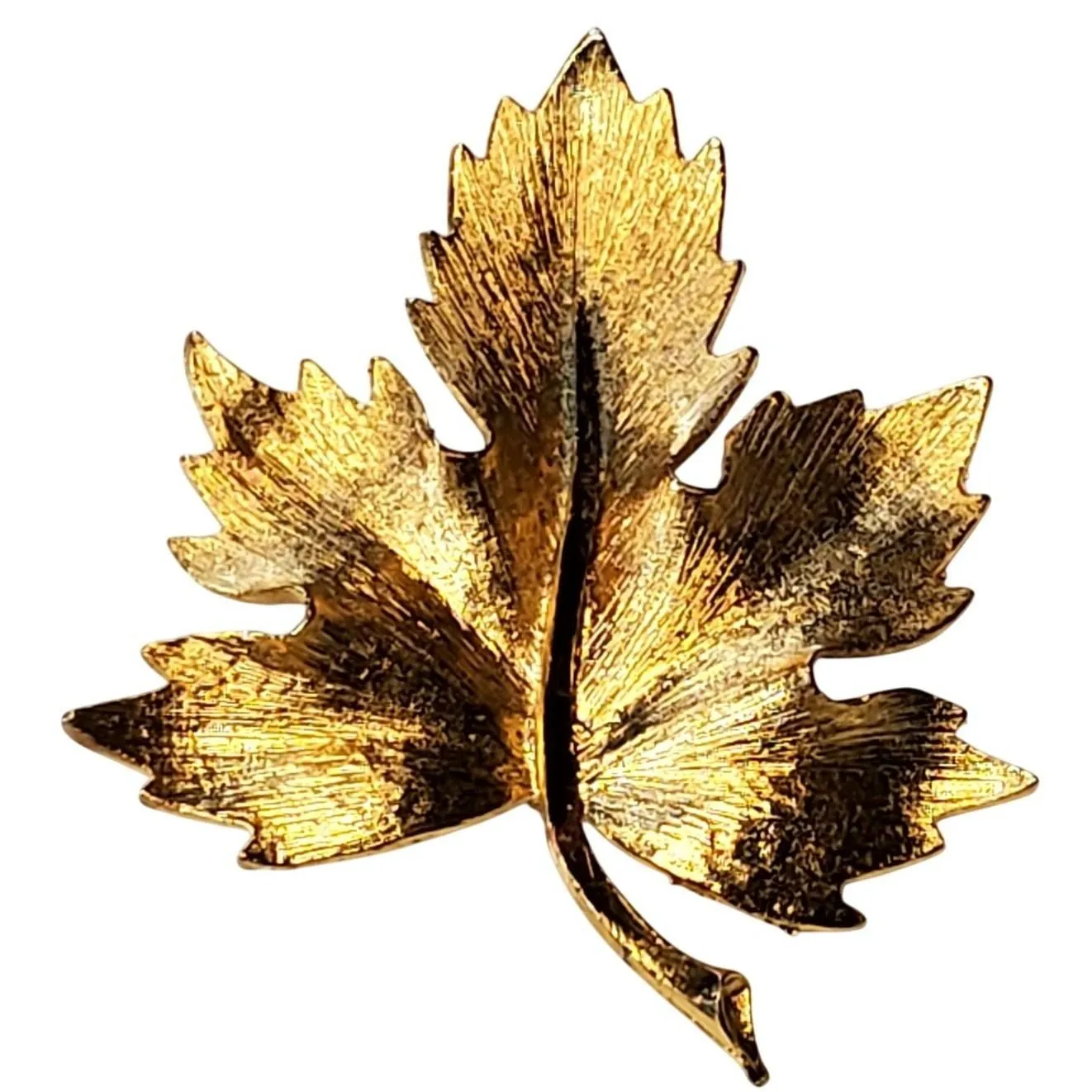 Product image for Canadian Maple Leaf Mamselle Brushed Gold Textured Brooch Vtg 2" - Brooch - pre-owned---excellent