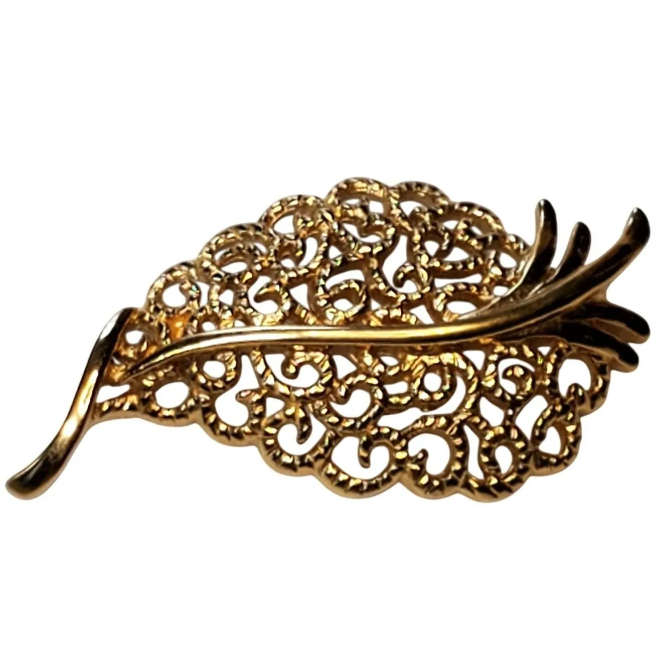 Product image for Monet Leaf Brooch Open Work Filigree Gold Tone Vtg Signed 2.25" - Brooch - pre-owned---excellent