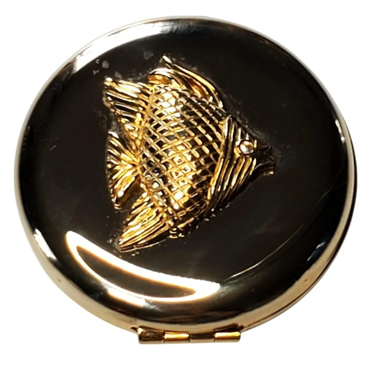 Product image for Angel Fish Compact Mirror Gold Tone 2"