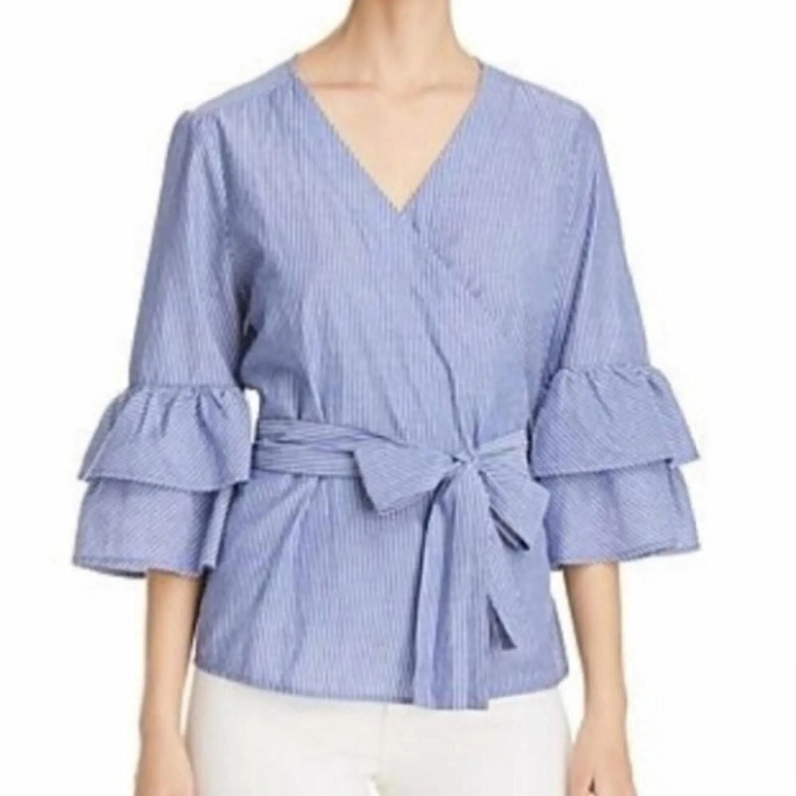 Product image for Beach Lunch Lounge Blue Tiered Sleeve Arianna Wrap Top Size S - new-without-tags - beachlunchlounge
