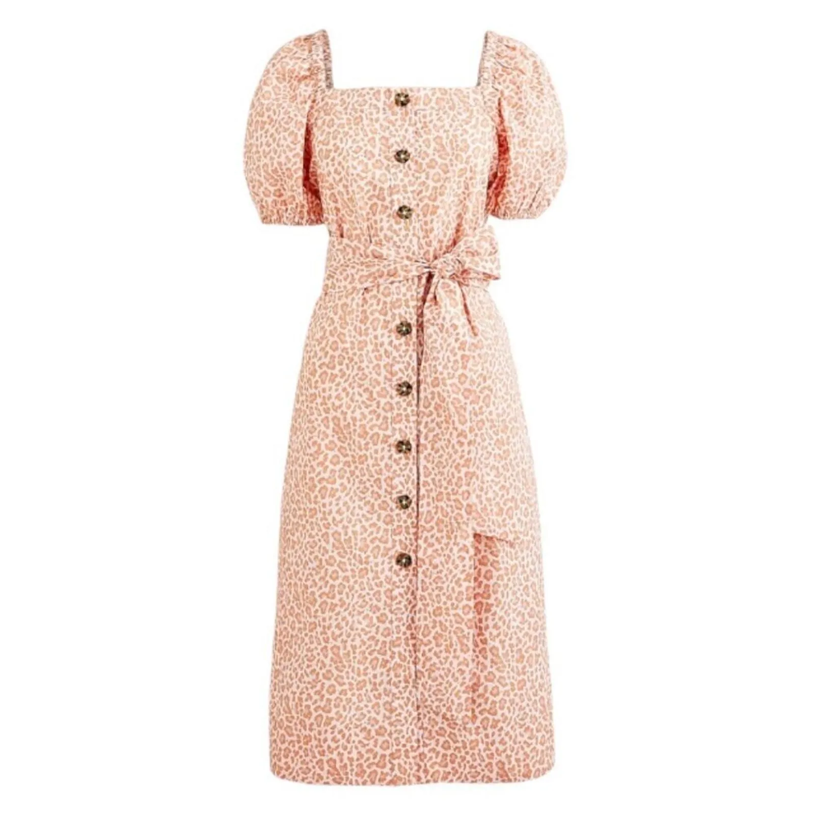 Product image for J. Crew Cottage Dress Pink Leopard Cotton Short Puff Sleeves Button Down Size S - new-without-tags - J. Crew