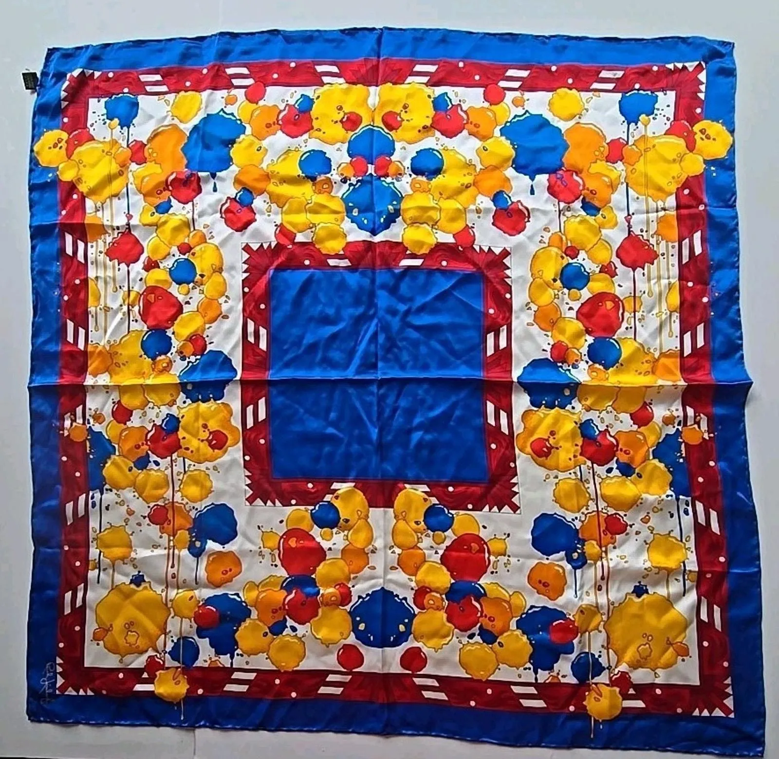 Product image for 100% Silk Rush Limbaugh Primary Colors Scarf Paint Splatters abt 34" x 34" U308