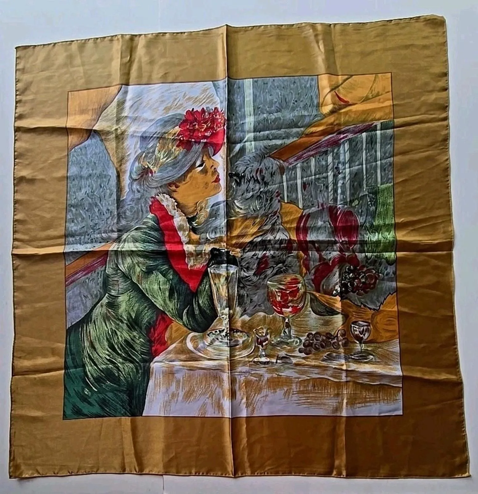 Product image for Vtg Scarf Square Lady Dog Cafe Abt 35"x34" U308