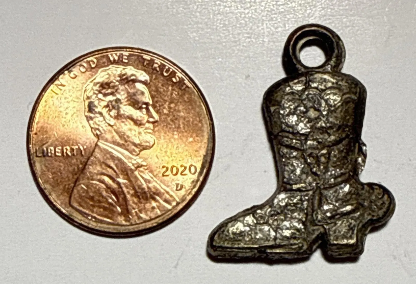 Product image for Vintage Silver Metallic Cracker Jack Cowboy Boot Charm 1L