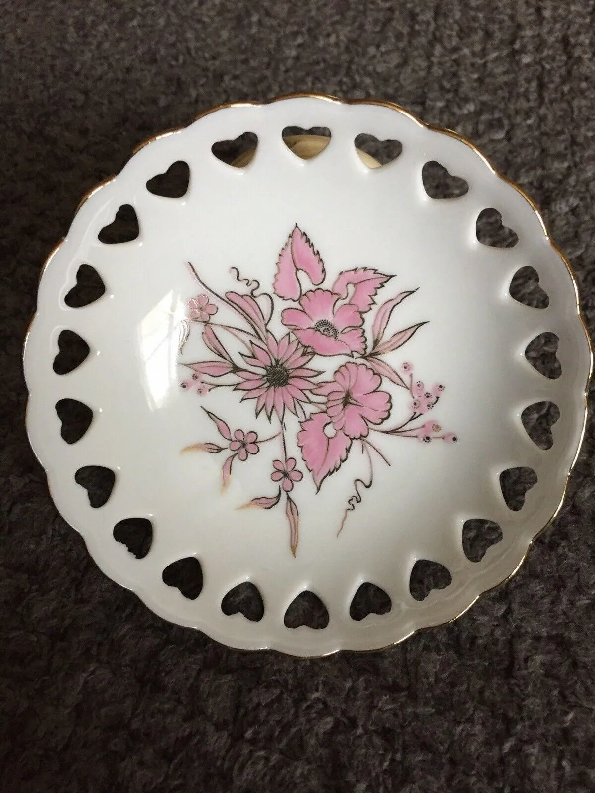 Product image for Reutter Porzellan German Floral Reticulated Heart Lace Porcelain Trinket Dish