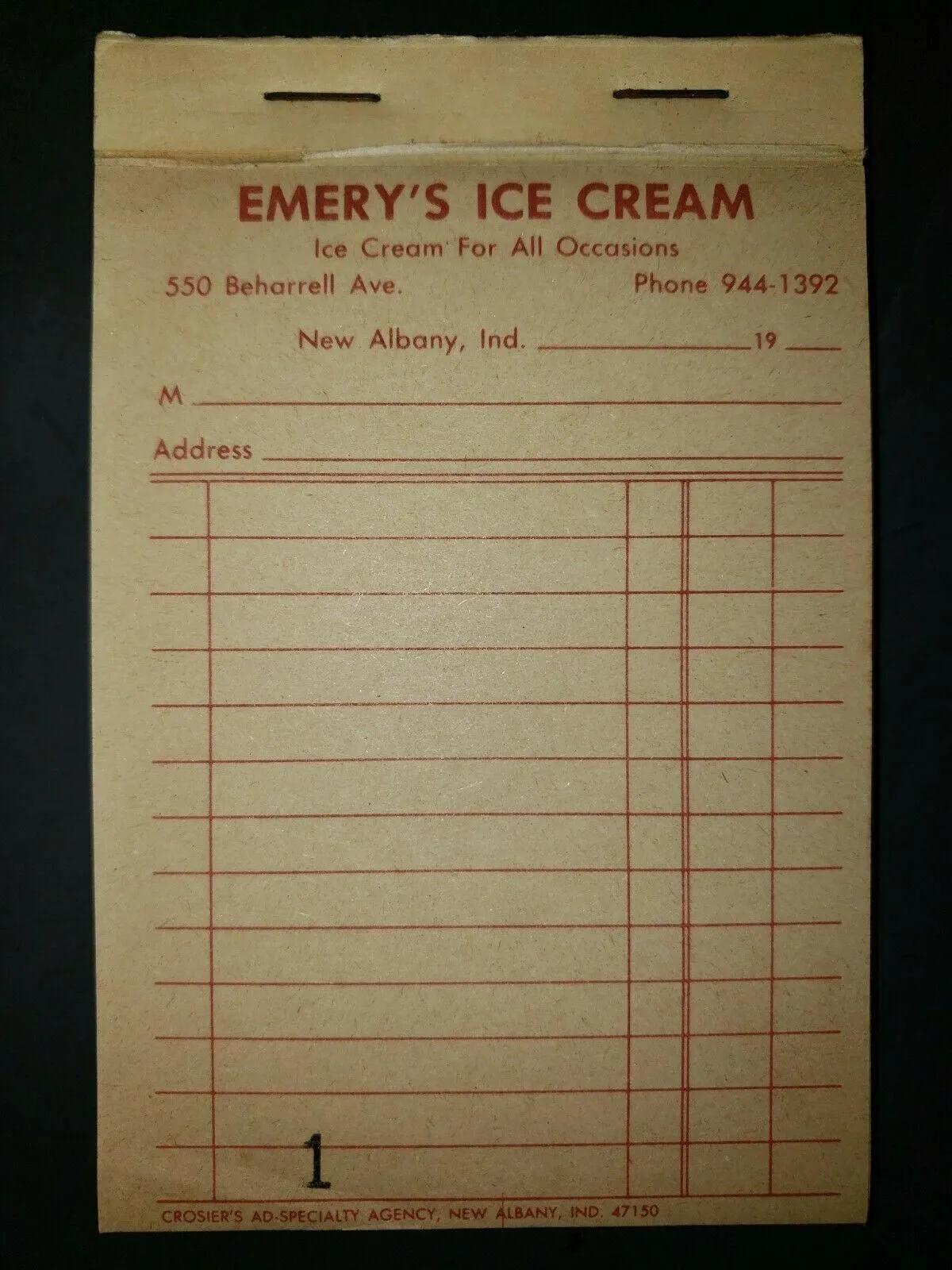 Product image for VTG Emery's Ice Cream Salesman Sales Receipt Book New Albany Ind NOS PB2