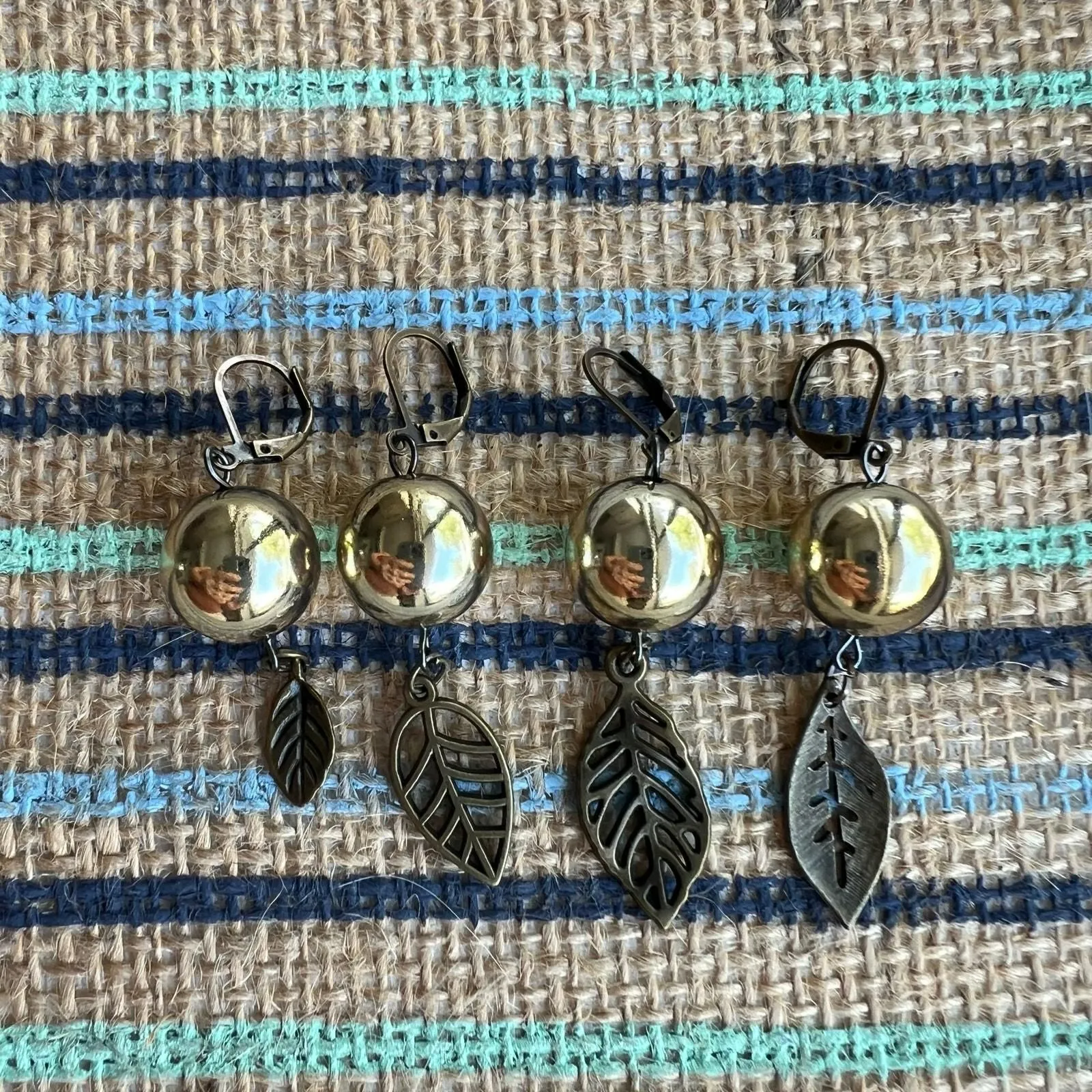 Product image for Brass Leaf with Gold Beads Stitch Markers – Set of 4 Handmade | For Knitting or Crochet - new