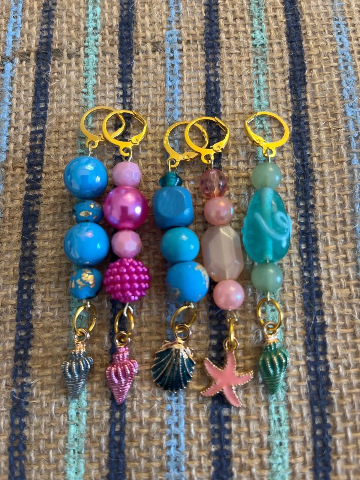 Product image for Colorful Sea Charms with Colorful Beads Stitch Markers – Set of 5 Handmade | For Knitting or Crochet