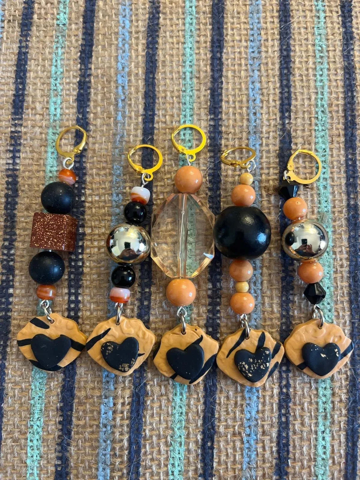 Product image for Tiger Paw 3D Heart Clay Charm Stitch Markers – Set of 5 Handmade | For Knitting or Crochet - new
