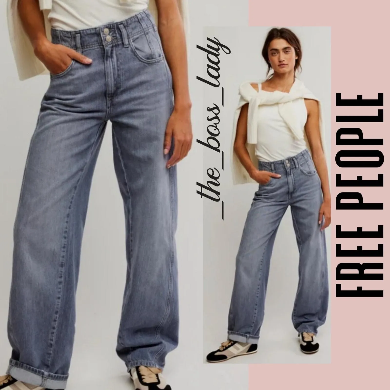 Product image for Free People jeans straight-leg high rise cotton streetwear boho pants - Bottoms - 27 - new-without-tags - Free People