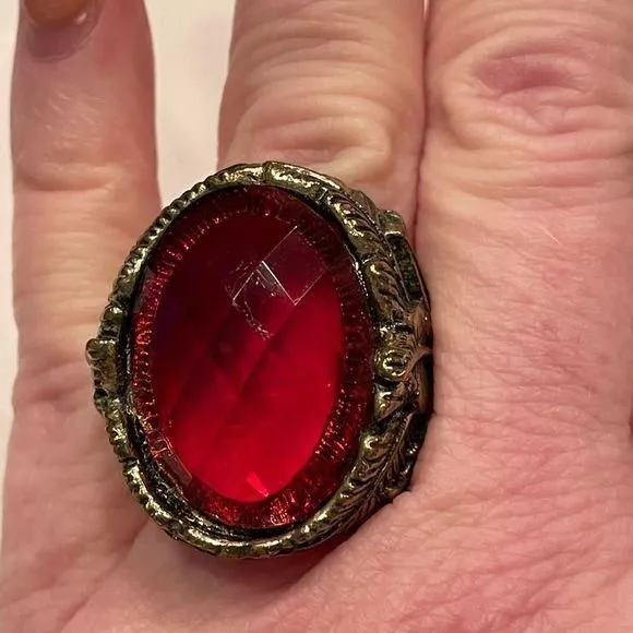 Product image for LARGE red stone bronze costume jewelry ring size 7.5