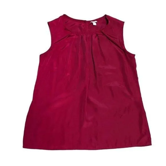 Product image for MERONA Burgundy Pleated Round Neck Sateen Sleeveless Shell Tank Top - Size Large