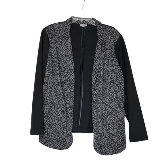 Product image for AVENUE - Gray & Black Leopard Print Stretch Knit Blazer w/ Pockets - Size 18/20