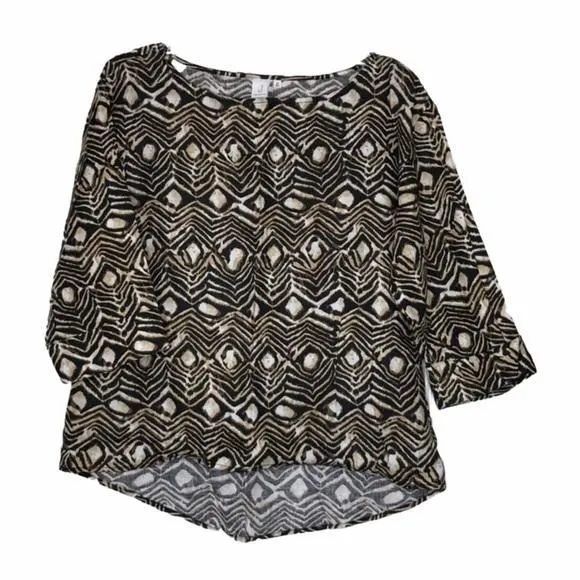 Product image for JONES NEW YORK 100% Linen boatneck zebra print top in black, tan & Ivory- Size M
